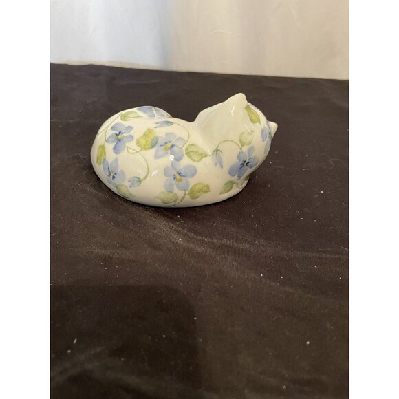 Sweet Porcelain SLEEPING CAT Floral Forget Me Knots  Andrea by Sadek Thailand - Picture 3 of 9